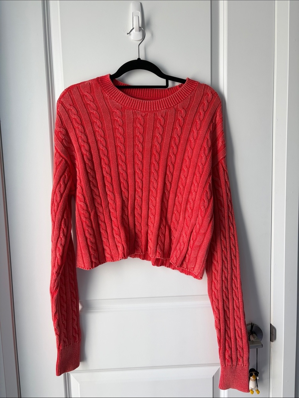 Aerie Red Mini Cableknit Cropped Sweater